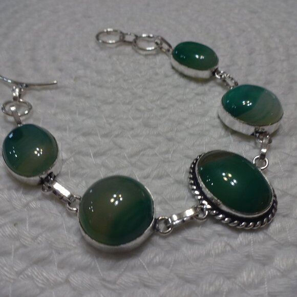 Beautiful GREEN BOTSWANA AGATE Handmade Sterling 925 Bracelet #821C - Picture 1 of 3